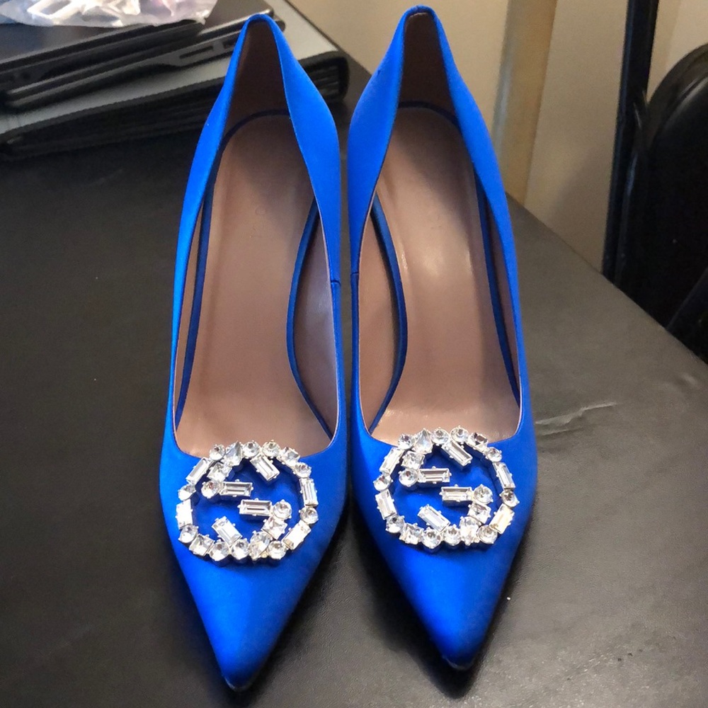 Gucci royal blue satin heels